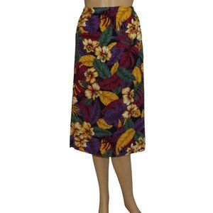 Block Island Midi Skirt 16P-18P a-line pockets tropical floral XLP purple yellow